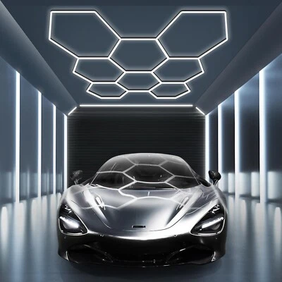 Luz hexagonal LED hexagonal de panal de 8 rejillas personalizada para lavado de autos estación de belleza luz de gimnasio Foto 1 de 4