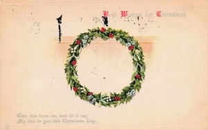 Best Wishes For Christmas Wreath PC Posted 1923 - Picture 1 of 2