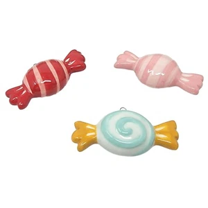 Set of 3 Striped Ceramic Candy Ornaments Bonbon Old Fashioned Vintage Style - Picture 1 of 8