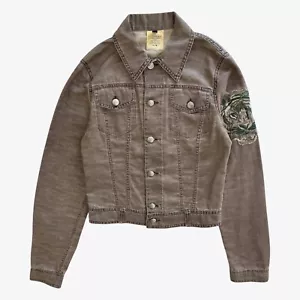 Giacca camionista vintage Y2K donna Just Cavalli beige denim con faccia di leone, anni 90 - Foto 1 di 7
