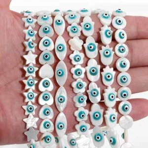 Lake Green Color Evil Eye Beads Middle drilled Natural Shell Beads DIY Necklace - Imagen 1 de 37