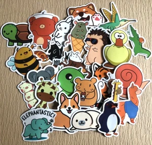 Cartoon Animal Stickers - Handmade, Vinyl Waterproof - Super Cute! Set of 25 - Picture 1 of 3