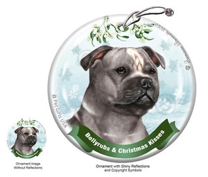 Adorno de peñas y besos - Staffordshire Bull Terrier azul y blanco - Imagen 1 de 1
