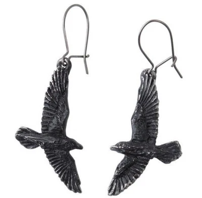 Par de pendientes de peltre gótico cuervo negro Odín gótico alquimia gancho de acero sobretensión E333 Foto 1 de 4