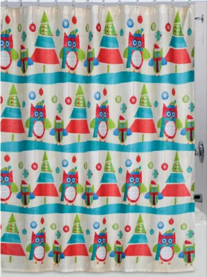 Праздничная тканевая занавеска для душа с совами причудливый рождественский декор для ванной 72 x 72 дюйма - Изображение 1 из 4
