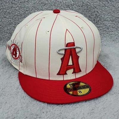 Anaheim Angels New Era 59Fifty Fitted Hat Size 8 Red Pin Stripe Throwback Cap - Image 1 of 4
