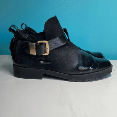 Miista 黑色皮革短靴女式 39 美码 8.5 侧扣 1 英寸方跟 — 第 1/4 张图片