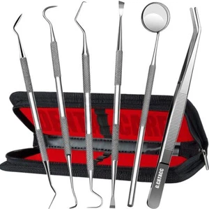 7pc Dental Tools Oral Hygiene Teeth Cleaning Kit Plaque Tartar Remover with Case - Picture 1 of 9