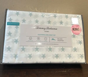 NEW 4pc Tommy Bahama California King Sheet Set Tropical Turtle Cotton Percale - Picture 1 of 3