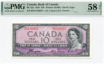 1954 $10 DEVIL'S FACE Bank of Canada BC-32a - PMG Choice About UNC58 EPQ - Image 1 of 2