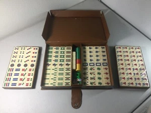 Vintage MahJong Chinese Game Tri 3 Color 2 Layer Tiles Set Cream w/ Case - Picture 1 of 21