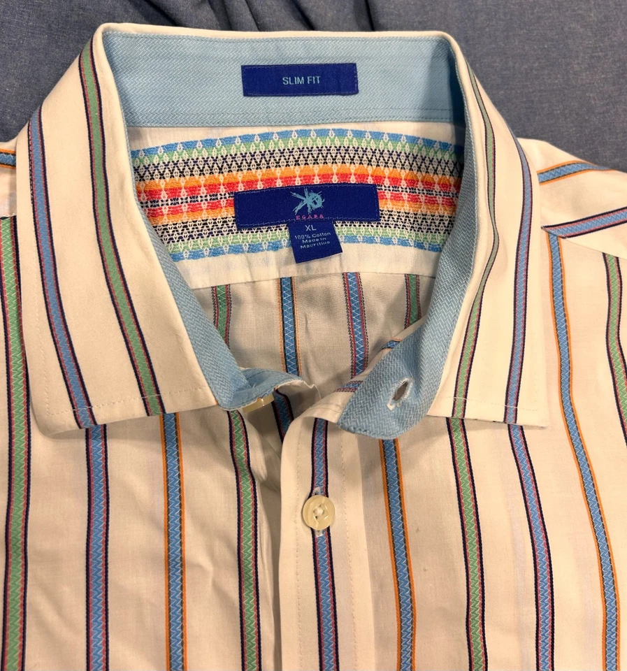 Camisa de vestir Egara multicolor (azul/blanco/verde/naranja) a rayas para hombre talla XL Foto 1 de 4
