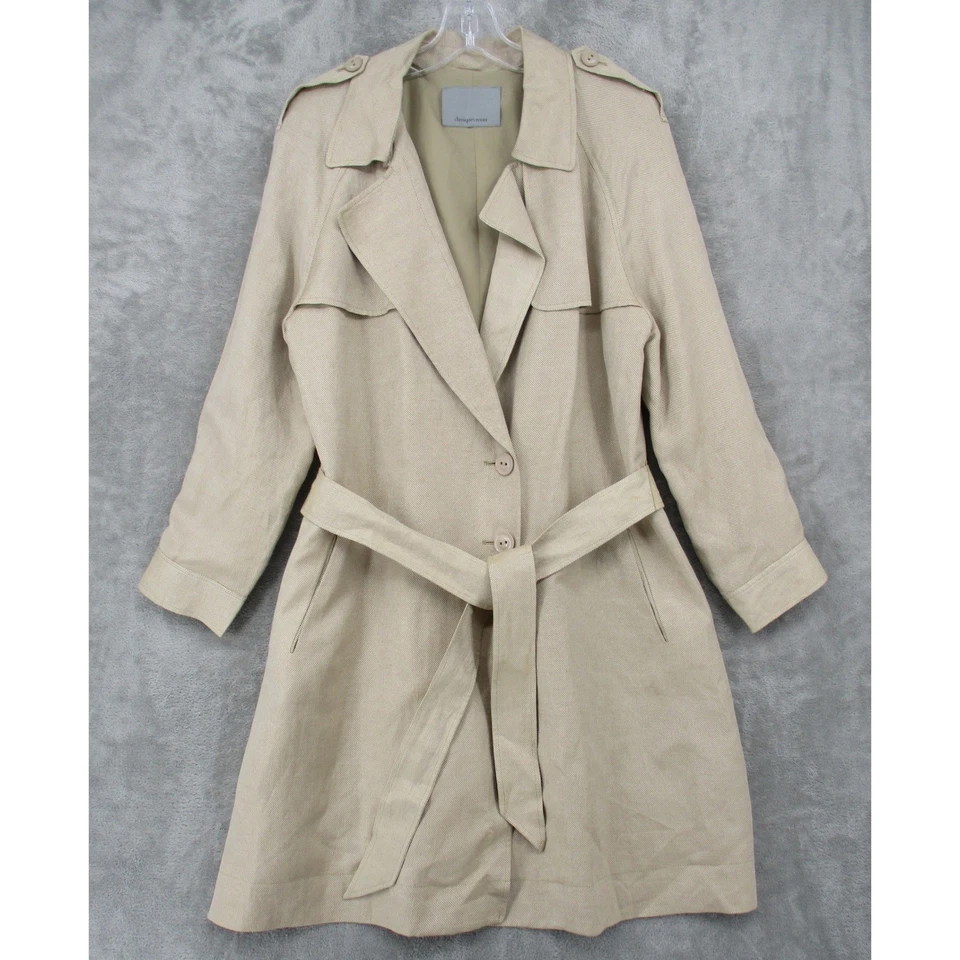 Classiques Entier Jacket Womens Large Beige Linen Blend Trench Coat Lightweight - Image 1 of 4