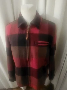 LL Bean Red Check Wool Quilted Bomber Jacket Medium - Picture 1 of 7
