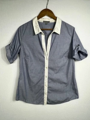 Camisa feminina James Perse LA tamanho 4 azul algodão com botões fina gola V manga 3/4 - Imagem 1 de 4