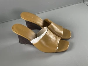 Vince Pia Wedge Womens Size 9.5 Tan Leather Mule Slide Square Toe Open Toe - Picture 1 of 12
