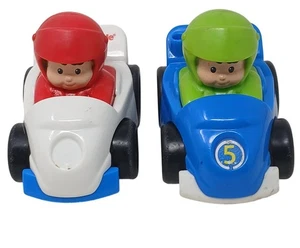 2 Fisher Price Little People Rennwagen mit Fahrer #5 blau-weiß #M-2 - Bild 1 von 8