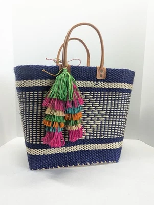 Mar Y Sol Ibiza Tassel Market Tote Beach Bag in Navy - Image 1 of 4