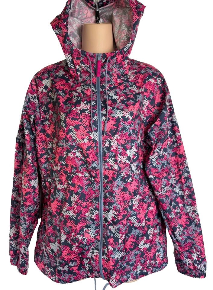 Chaqueta cortavientos Columbia M para mujer Flash Forward Pnk gris azul impresión digital Foto 1 de 4