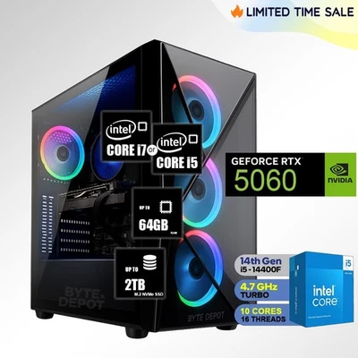 Gaming PC Desktop i7 7th/i5 14th Up to 64GB RAM 2TB NVMe SSD NVIDIA RTX 5060 - Image 1 of 4