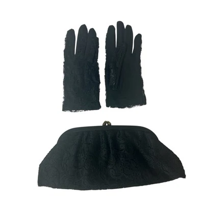 Finale Guantes Vintage Encaje Negro y Cartera sin asas a juego - Elegante Conjunto de Noche Foto 1 de 4