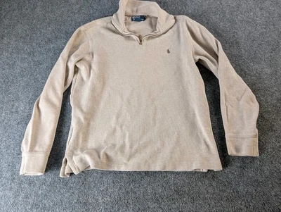 Polo Ralph Lauren Suéter Para Hombres Mediano Beige Manga Larga Pullover 1/4 Cremallera Informal Foto 1 de 4