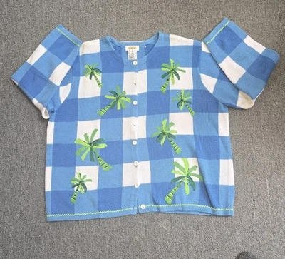 Cárdigan Suéter Talbots De Colección Años 90 Cuadros Palmera Algodón Ramie Para Mujer 2X Foto 1 de 4