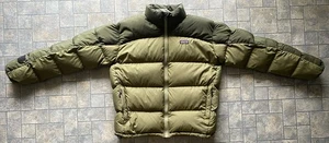 Chaqueta acolchada grande Patagonia para hombre verde plumón de ganso defectos uso reparado  - Imagen 1 de 20