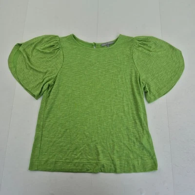 OLIVER BONAS Top 8 verde viscosa poliéster lino manga abullonada - Imagen 1 de 4