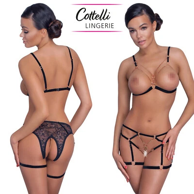 Cottelli Collection Lingerie Completo Ouvert Cupless Bra Crotchless String Set - Bild 1 von 4