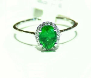 .97CT 18K Gold Natural Emerald White Halo Diamond Vintage Engagement Ring Deco - Picture 1 of 7