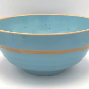 Antique 1920s Stoneware Mixing Bowl - Robin’s Egg Blue - Ribbed - Inverted Fired - Picture 1 of 10