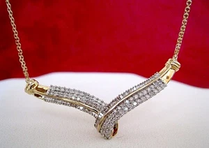 1.40 CTW 10K YELLOW GOLD DIAMOND PAVE SET COLLAR NECKLACE 18" - Picture 1 of 10