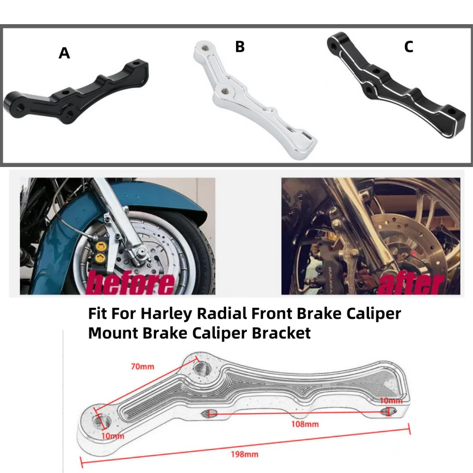 Soporte de pinza de freno radial montaje de pinza de freno de disco delantero para Harley Touring Foto 1 de 4