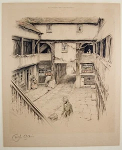 Cecil Aldin 1870-1935. Chromolithograph, Old Inns. New Inn, Gloucester, Signed. - Picture 1 of 4