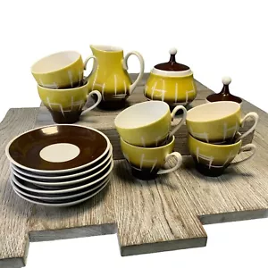 Vintage Retro Style Porcelain Kahla Demitasse Yellow Brown Coffee Tea 16 Pieces - Picture 1 of 10