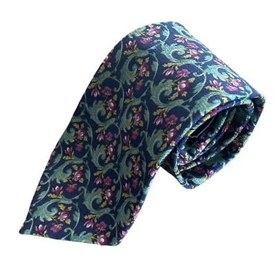 Burberrys London Wide Silk Tie Authentic Hand Sewn Floral Vines Blue Green Pink - Image 1 of 4