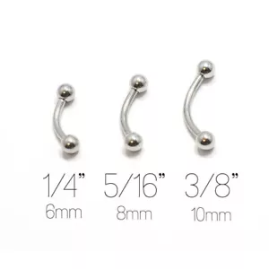 Curved Bars 16G Eyebrow Ring Set of 3 Surgical Steel 6mm, 8mm, 10mm - Picture 1 of 1