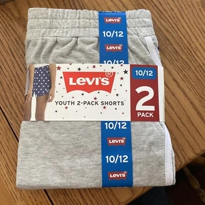 Levi's Youth Girls 2 Pack Shorts Gray/Navy Patriotic Logo MSRP $36 Size 10/12 - Picture 1 of 7