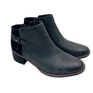 Botín al tobillo Korks Sonya de cuero negro gamuza en contraste tacón apilado talla 8 - Imagen 1 de 7