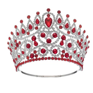 12.4cm Tall Crystal Tiara Crown Wedding Queen Princess Prom Adjustable For Adult - Picture 1 of 23