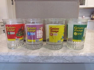 VINTAGE WELCH's CURIOUS GEORGE JELLY JAM GLASSES JARS 1, 3, 4 & 6! SET OF 4! - Picture 1 of 6