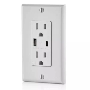 10 Pack - USB-C 3.1A 15A Tamper Resistant Decora Receptacle White UL LISTED - Picture 1 of 3
