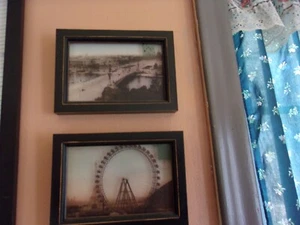 Pair Paris Framed Postcard on Glass Art Print Decorative, very old, exc. - Picture 1 of 5