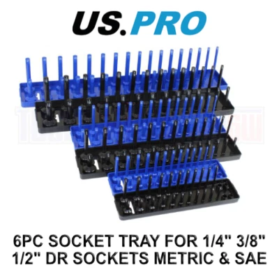 US PRO Tools 6pc Socket Tray For 1/4" 3/8" 1/2" Dr Sockets Metric & SAE 2304 - Image 1 of 3