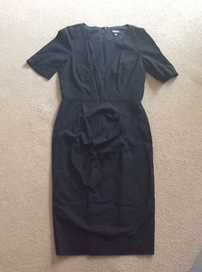 SEXY SMART DKNY DONNA KARAN BLACK WOOL MIX MIDI DRESS SHORT SLEEVE SHIFT STYLE - Picture 1 of 8