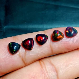 Cabochon opale etiope nero, lotto di 5 pezzi, pietra preziosa opale fumè multi calibrata - Foto 1 di 7