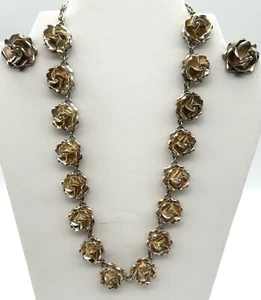 Vintage Sterling Necklace & Earrings 3 Dimensional Roses Mexico 18” - Picture 1 of 15