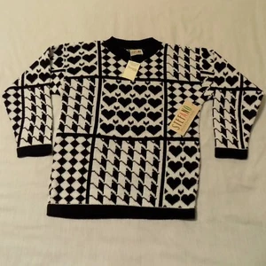 Stefano Vintage NOS Black & White Sweater Made In The USA Girl's Large - Picture 1 of 5