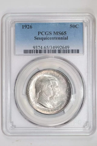 1926 SESQUICENTENNIAL SILVER COMMEMORATIVE HALF DOLLAR PCGS MS65 VERY PQ! Cover